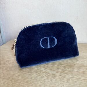 Christian Dior Navy Blue Velvet Cosmetic Pouch Makeup Bag